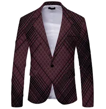 Yeni Stil erkek Geometrik desen Uzun Kollu Casual Pamuk Blend Moda Bir Düğme Suit Ceket Kaban ABB405