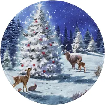 Noel Ağaçları Baskı Fare Mat Kaymaz Kauçuk Taban ile Sevimli Geyik Yuvarlak Mousepad Dizüstü Bilgisayar Ofis İşleri için 7.9x7. 9 İnç