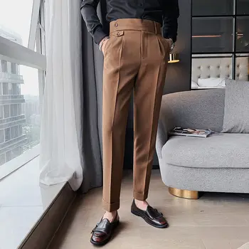 2023 Moda Yeni erkek İnce Butik Dar Pilili İplik Kapanış Işın günlük pantolon kalem pantolon Giyim Z48