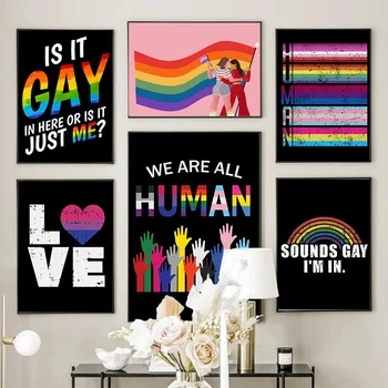 Gurur Duvar Ofis Dekor LGBT Hediye Lezbiyenler Eşcinseller duvar tuvali Boyama Posterler Soyut Resimler Gökkuşağı Bayrağı Oturma Odası Dekor