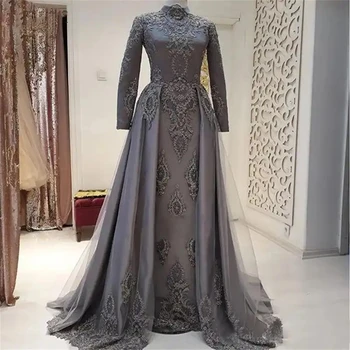 2023 Müslüman Yeşil Saten Abiye Kadınlar İçin Lüks Boncuk Gelin Düğün Balo Parti Elbise Dubai Örgün Törenlerinde Gala Elbise