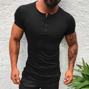 A3362 Şık Düz Renk Tee Üstleri Erkek T Shirt Kısa Kollu Vücut Geliştirme Tees Erkek Giysileri Spor Moda Yuvarlak Boyun