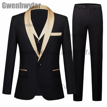 Gwenhwyfar Yüksek Kaliteli Erkek Takım Elbise Damat Smokin Şal Yaka Takım Elbise Damat Düğün Yemeği En Iyi Erkek Takım Elbise 3 Adet (ceket + Pantolon)