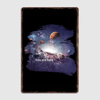 Buradasınız Güneş Sistemi Ay Uzay Posteri Metal Plak Duvar Boyama Duvar Özelleştirmek Pub Tabela Posteri