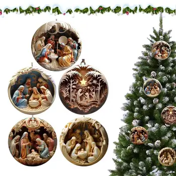 Noel Ağacı Doğuş Süslemeleri Akrilik Kutsal Aile Heykeli Süsler Renkli Kolye İle Halat Noel tema süslemeleri