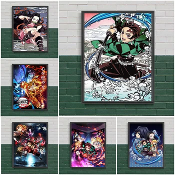 Tanjiro, Nezuko, Kyojuro Rengoku Anime duvar sanatı tuval yağlıboya iblis avcısı sanat posterleri Ve Baskılar Dekor Oturma Odası Çerçevesiz Için