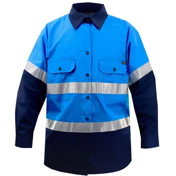 Hi Vis Gömlek Erkekler için Pamuk İş Gömlekleri Uzun Kollu güvenlik Kıyafetleri Reflektörlü İki Tonlu İş Giysisi