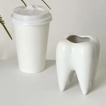 Komik Diş Şekli Seramik Kalem kalemlik Sevimli kalemlik Beyaz Masa Aksesuarları kalemlik Masası Diş Hekimliği Diş Hekimi Hediye