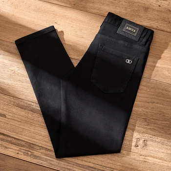 Saf siyah kot erkek sıska çok yönlü ışık lüks sokak High-End Avrupa mal moda marka ince rahat pantolon