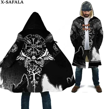 Dövme Sembolü Viking Odin Ejderha Kurt Ayı Kuzgun Palto Ceket 3D Baskı Kalın Sıcak Kapüşonlu pelerin Erkekler Rüzgar Geçirmez Polar Unisex-9