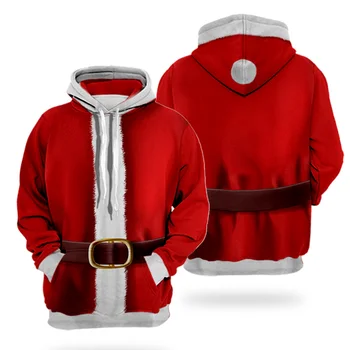 2023 Noel Baba Festivali Ebeveyn-çocuk Giyim Cosplay Üstleri Polyester 3D Baskılı Uzun Kollu Kazak Unisex Noel Hoodie