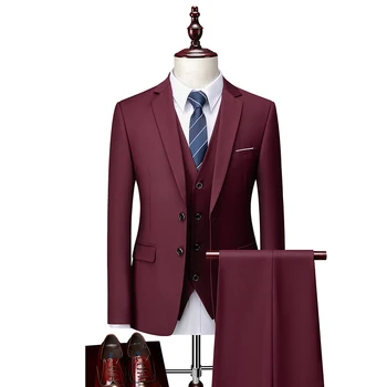 (Takım Elbise Ceket+kolsuz bluz+Pantolon) erkek İş Düğün Seti 3 parça Yeni Düz Renk Butik Moda erkek Resmi Seti Artı Boyutu 5XL-M