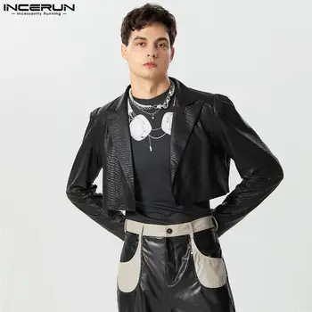 2023 Erkekler Blazer Düz Renk Yaka Uzun Kollu Açık Dikiş Streetwear Takım Elbise Erkek Sonbahar Moda Rahat Kırpma Mont S-5XL INCERUN