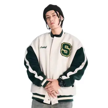 Erkek kolej ceketi Vİntage Beyzbol Üniforma Kolaj Nakış Sonbahar Kadın Bombacı Ceket Yeşil Moda Erkek Kış Dolgu