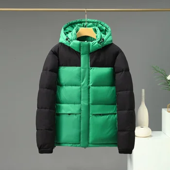 Kış Parkas Ceket Erkekler Moda Kapşonlu Rüzgar Geçirmez Kalın Sıcak Tutmak Yastıklı Ceket Patchwork Renk Açık Rahat Baba Giyim