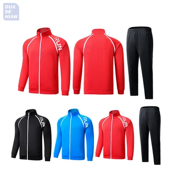 Yeni Yetişkin Eşofman Kadın ve Erkek koşu giysisi Seti Ceket Eğitim Takım Elbise Koşu futbol ceketi Pantolon Sonbahar / Kış takım elbise