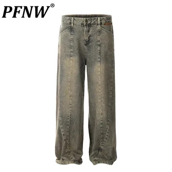 PFNW Wased Yüksek Sokak erkek Kot Amerikan Şık Vintage Y2k Erkek Kot Pantolon Rahat Düz Pantolon 2024 Bahar Yeni 28W2697