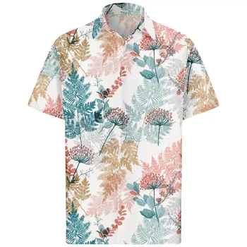 Erkek Hawaii Baskılı Düğme T-Shirt Moda Rahat Kısa Kollu Gömlek Sahil Beldesi Waffle Bluz 2024 İlkbahar Yaz Yeni