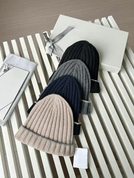 Erkek Saf Kaşmir Şapka Kış Kalınlaşmış Sıcak Düz Renk Yün Kap Rahat Çok Yönlü Kore Kubbe şapka
