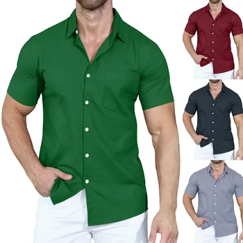 2023 Yaz Yeni erkek Gömlek Çapraz sınır Düz Renk Polo Düğme Gevşek Kısa Kollu gömlek Erkekler için
