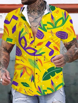2024 Komik erkek Gömlek Mardi Gras Grafik 3D Baskı Basit Gömlek Kısa Kollu Tee Üstleri Streetwear Gevşek Casual Hawaii Gömlek