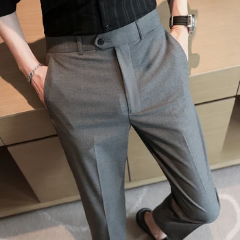 2023 Yeni erkek İş Elastik Bel Kore Versiyonu Klima Buz İpek Moda İnce Rahat Düğün Pantolon Pantolon