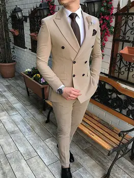 Erkek Resmi Bej Düğün Damat Takım Elbise Erkekler İçin Elegante Mariage Slim Fit En İyi Adam Blazers Setleri Terno Özel Masculinos Completo
