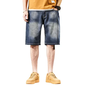 Şişman Adam Büyük Boy Gevşek Çeyrek Kot Şort erkek Yaz Moda Sıkıntılı Adam Kalın Bacak Kot kısa pantolon İnce Dipleri 44