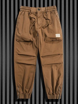 Premium erkek Kargo Pantolon Fermuar Elastik Bel Çok cep Yürüyüş Kamp Gevşek Tulum Gençlik Düz Açık günlük pantolon