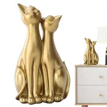 Kedi Figürleri Reçine Çift Sanat Heykel Reçine Çift Kedi Figürleri Oturma Kedi Süslemeleri Zarif Masaüstü Dekorasyon İçin