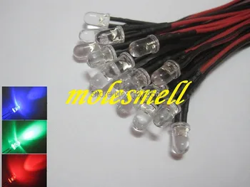 Ücretsiz kargo 500 adet 5mm 12 v kırmızı/mavi/yeşil rgb hızlı yanıp sönen flaş led ışık Seti Ön Kablolu 5mm 12 V DC Kablolu yanıp sönen rgb led