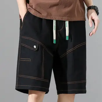 2023 Yeni Yaz Moda Trendi Yüksek Bel Dantel Up Paneli Cep Açık Çizgi Dekorasyon Rahat Gevşek Büyük Boy günlük erkek pantolonları