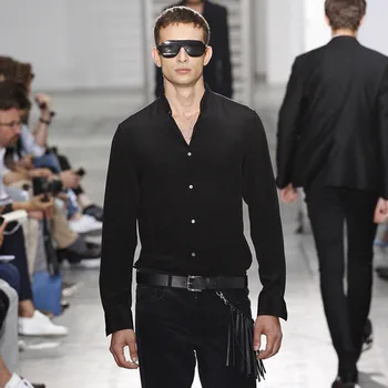 Erkek Uzun Kollu Gömlek İlkbahar Ve Sonbahar Yeni V Yaka Siyah Gençlik Moda Trendi Pist Giysileri Uzun Kollu Gömlek