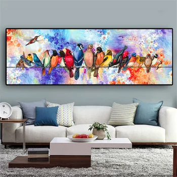 Renkli Çiçekler Kuşlar Doğa Sanat Posterler ve Baskılar HD Tuval Resimleri Cuadros Duvar Sanatı Oturma Odası Ev Dekoratif Tablolar