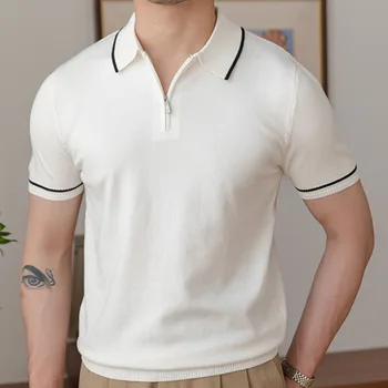 2023 Yaz Erkek Kısa Kollu polo gömlekler Casual Yaka Ekleme T-shirt Yüksek Kaliteli Kontrast Renk Tee Üstleri İş Adamları