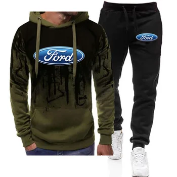 2023 Erkek Yeni Ford araba logosu İlkbahar Ve Sonbahar Hoodie + Pantolon İki Parçalı Takım Elbise Degrade Rahat Rahat Sweatpant Seti Ceket