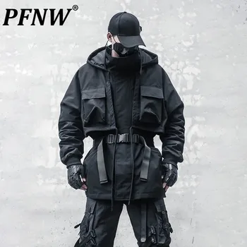 PFNW erkek Koyu Sonbahar Kış Yeni Gotik Ceket Fonksiyonel Yapısöküm Tasarım Sahte İki parçalı Kapüşonlu Pamuklu Ceket Gevşek 12Z5042