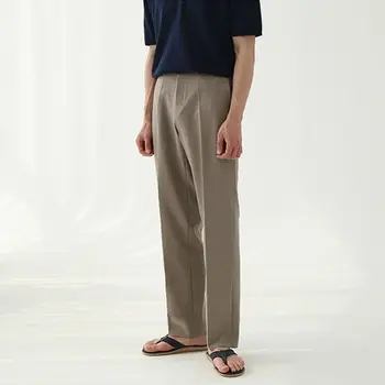 2023 İlkbahar Yaz erkek Takım Elbise Pantolon Gevşek İş Ofis Düğme Sinek Düz Renk Klasik Kore Pantolon Erkek Giyim N30