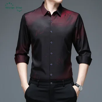 Moda erkek Rahat Uzun Kollu Çiçek Gömlek Erkek Düğme Aşağı Slim Fit Baskılı Elbise Gömlek Tops