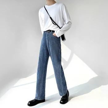 2023 Kore Moda Erkekler Düz Kot pantolon Düz Renk Düğmesi Pantolon Oymak Erkekler Joggers Streetwear Uzun Yeni Kot U98