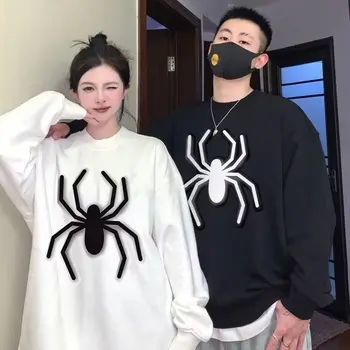 Ilkbahar Sonbahar Büyük Boy Y2k Tarzı Klasik Hoodies Sıcak Uzun Kollu Çift Baskı Örümcek Kapşonlu Kazak Rahat Kazak