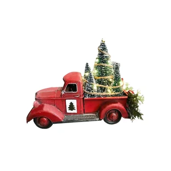 Noel Kırmızı Kamyon dekor, çiftlik Evi reçine Kamyon ekici ışıklı süslemeleri Kırmızı kamyon Mini Noel Ağacı