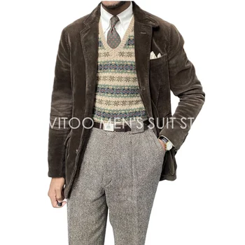 Yeni Kadife Erkek Takım Elbise Slim Fit Blazer / Kış Sıcak Yüksek Kaliteli Ceket / Düğün erkek Giyim İş Seti / Klasik Katı Ceket