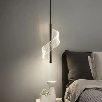 Modern LED kolye ışık basit siyah altın spiral kolye lamba oturma odaları koridor yatak odası çalışma arka plan duvar lambası parlaklık