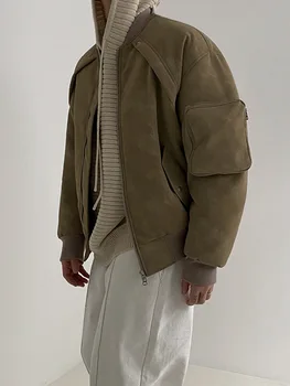 Kış Vintage Süet Ceket Pamuk kapitone ceket erkek Kore tarzı Gevşek Pamuk dolgulu ceket Kış Kalınlaşmış Pamuk dolgulu ceket
