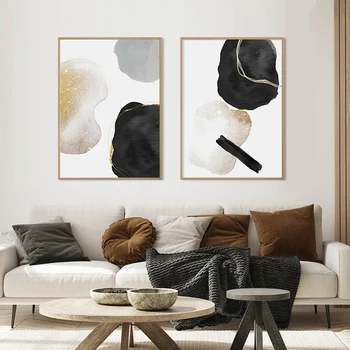 Modern Soyut Altın Siyah Posterler Suluboya Tuval Boyama Duvar Sanat Baskı Resimleri Yatak Odası Oturma Odası İç Ev Dekor