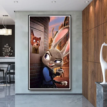 Disney Anime Nick ve Judy Hayvanat Bahçesi Tuval Sanat Boyama Posteri ve Baskılı Duvar Sanatı Boyama Oturma Odası Cuadros Ev Dekor Resimleri