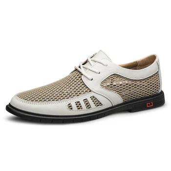 Yeni Yaz İş erkek Elbise Ayakkabı Örgü Nefes Erkek Moda rahat ayakkabılar Hakiki Deri Oxfords iş ayakkabısı Zapatos Hombre