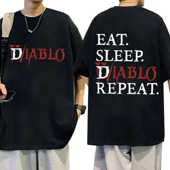 Yiyin Uyku Diablo Repea Baskı Büyük Boy T Shirt Harajuku Anime Diablo 4 grafikli tişört Erkek Kadın Rahat Moda Tees Streetwear