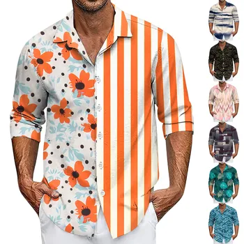 Erkek Yaz Yeni Gevşek Baskı Uzun Kollu Hırka Plaj Komik Desen Baskı Gömlek Yüksek Kaliteli Mizaç Üst camisa masculina